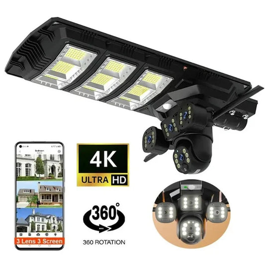 Camera 4K UltraHD 9MP 2in1, Lampa Solara 450W Stradala LED, Camera De Supraveghere 360, Night Vision, Rotativa, Wifi/4G